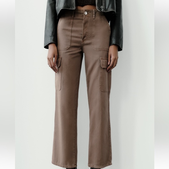 Zara straight leg cargo pants with high waist NWT - Picture 2 of 8